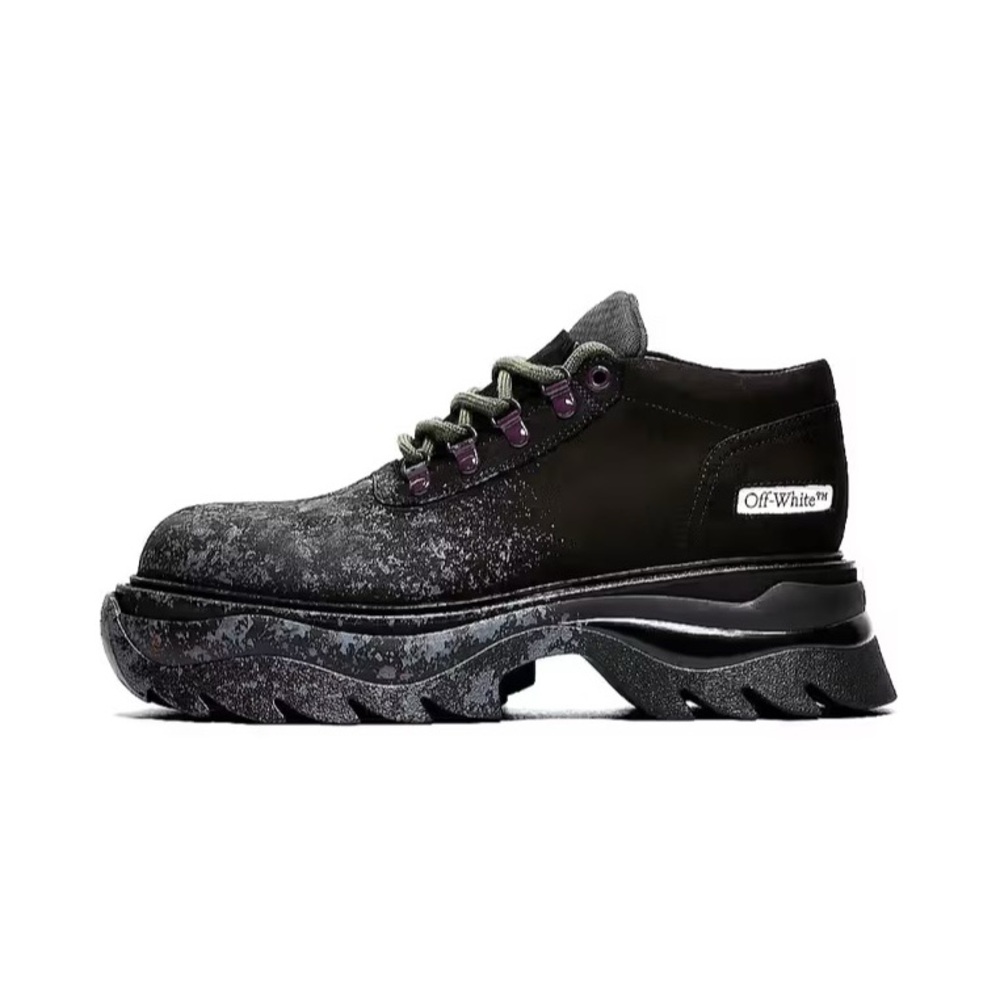Off-White Ridged Chunky Lug Sole Paint Splatter Sneakers 44 Mens 11 Black Grey